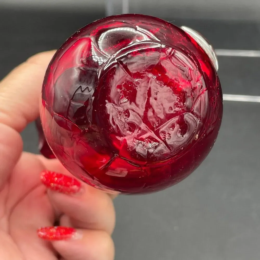 Vintage Ruby Red Crackle Glass Mini Pitcher Applied Clear Handle Pontil Mark
